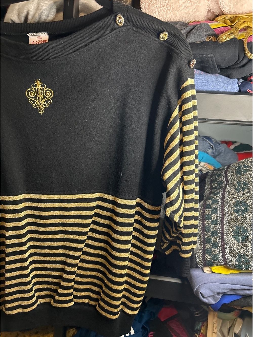Graff Californiawear Black and Gold Striped Sweater Large